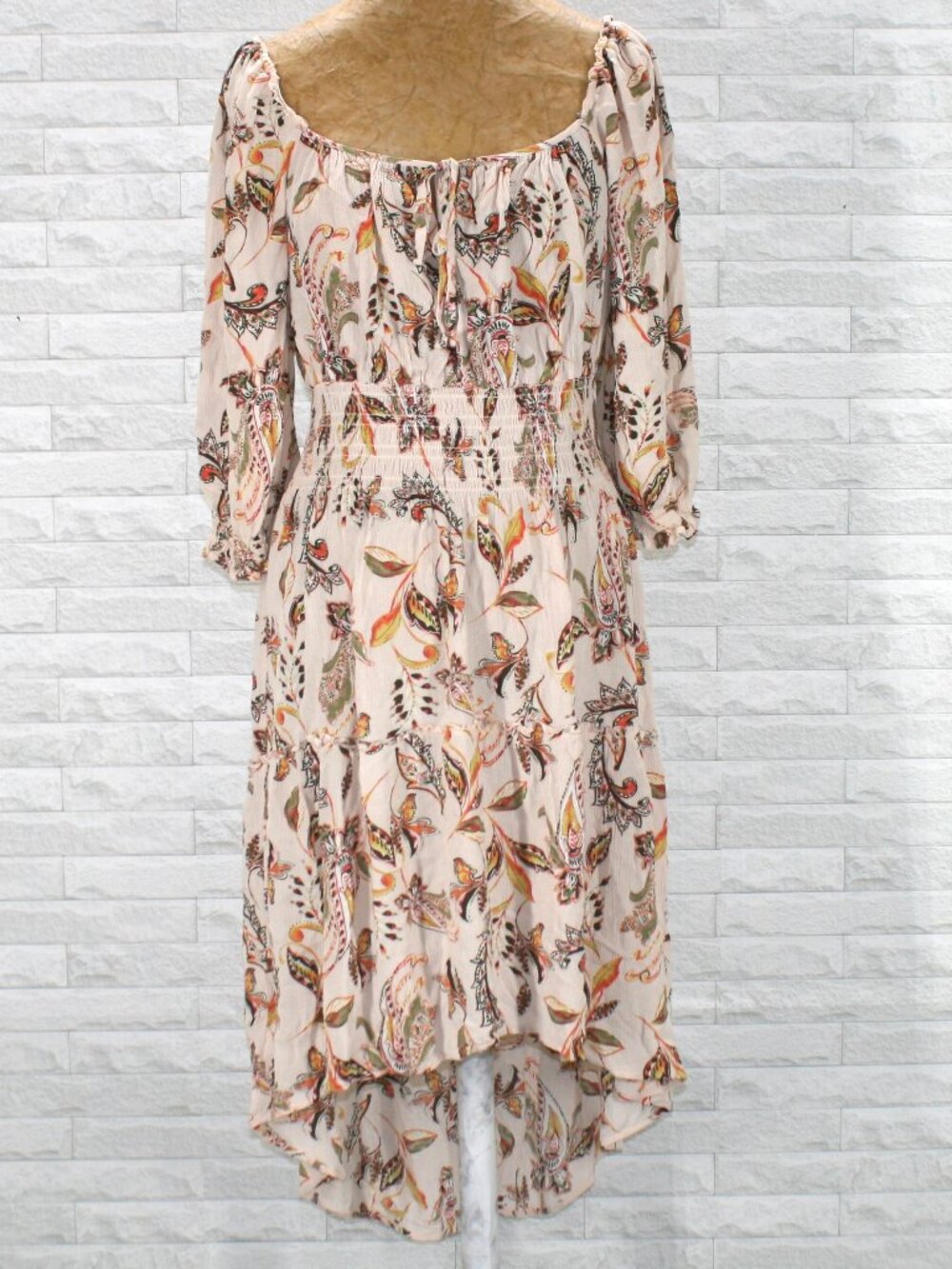 FIGUEROA & FLOWER Dress Paisley Floral Boho Asymmetrical Hi Low Cream Large